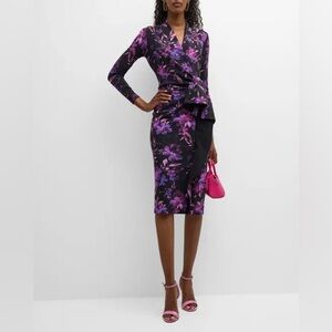 Chiara Boni La Petite Robe Floral-Print Ruffle‎ Bodycon Midi Dress Size 44/8